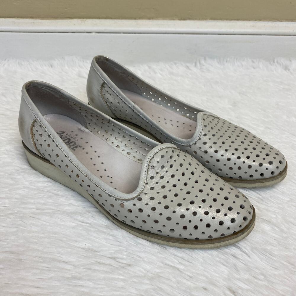 Andre Shoes Perforated Slip On Loafers White Shimmer Size EU 39 US 8.5-9